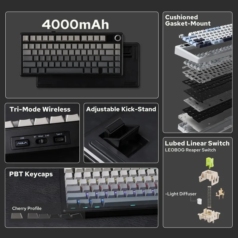 AULA F75 Max Mechanical Keyboa - Gasket Mount Kit review and price